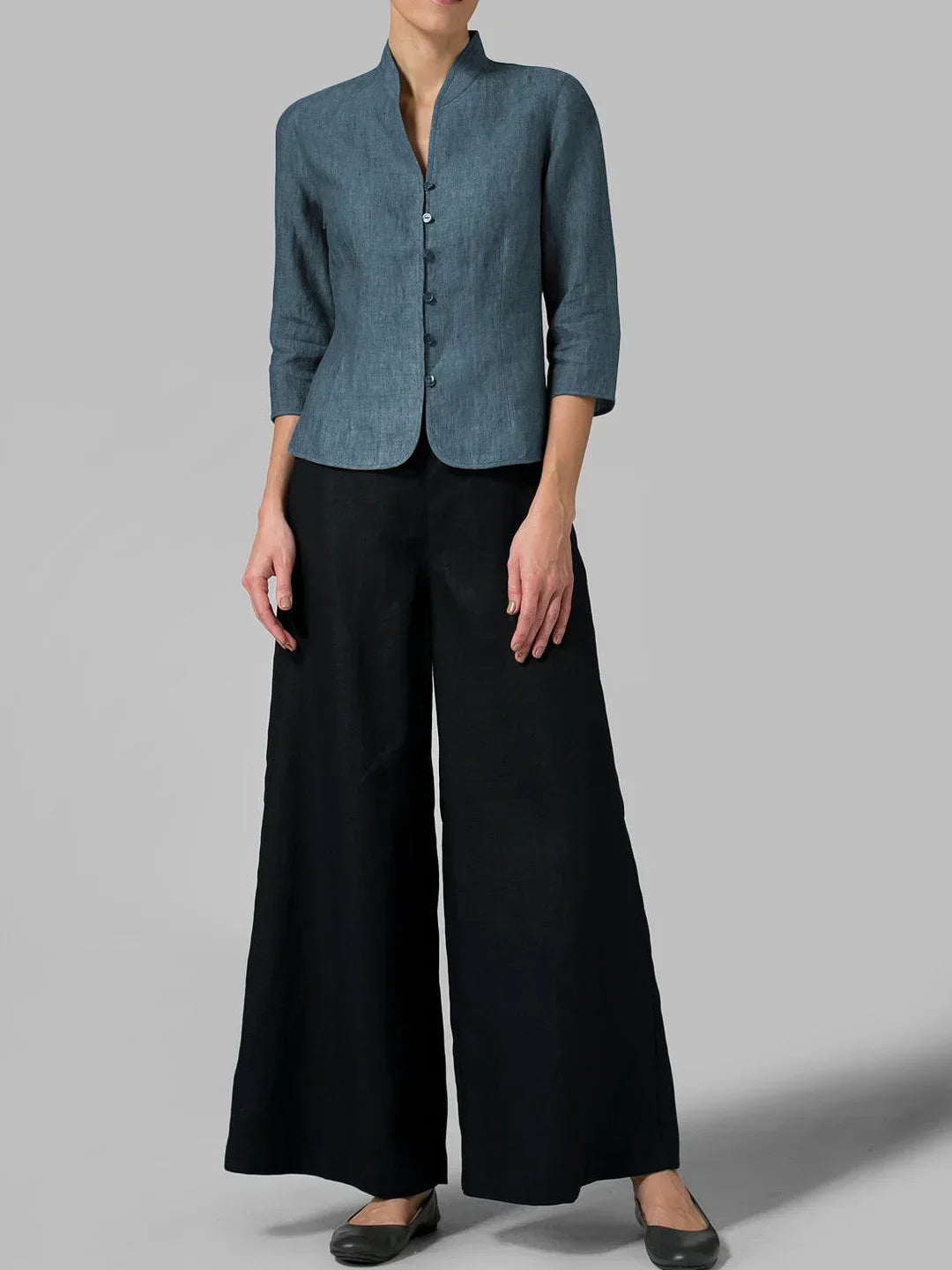 Brynna Chemisier Femme Chic - Chambray Élégant à Manches Trois Quarts-3