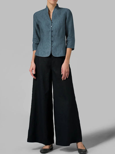 Brynna Chemisier Femme Chic - Chambray Élégant à Manches Trois Quarts-3